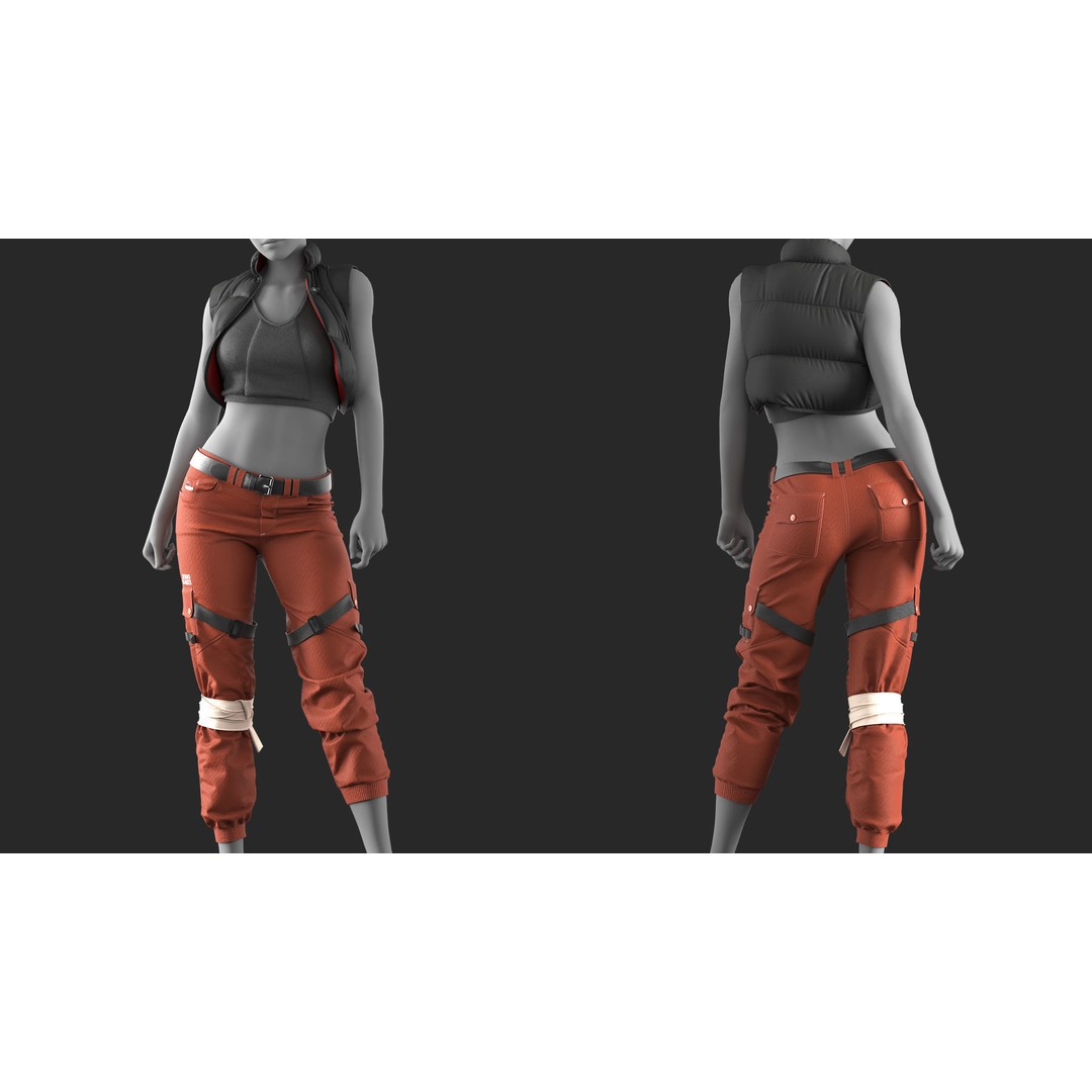 Girls Outfit 3D Model – Fashion Urban Clothing, PBR Textures - View 5