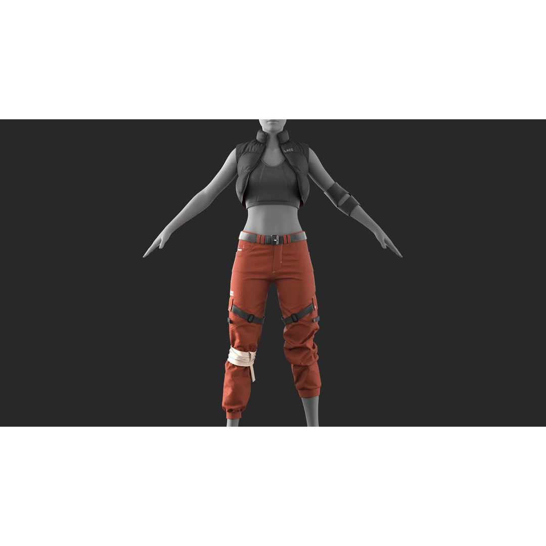 Girls Outfit 3D Model – Fashion Urban Clothing, PBR Textures - View 8