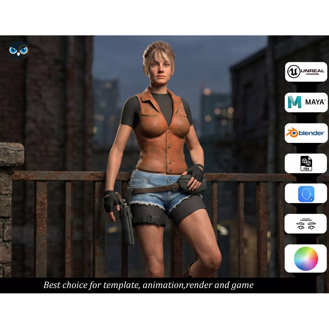 Adventurous Female Explorer 3D Model – Realistic Low Poly Character, FBX - View 2
