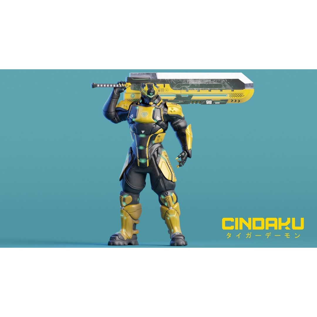 Cindaku Cybernetic Soldier 3D Model – Low Poly Rigged Character, FBX - View 10