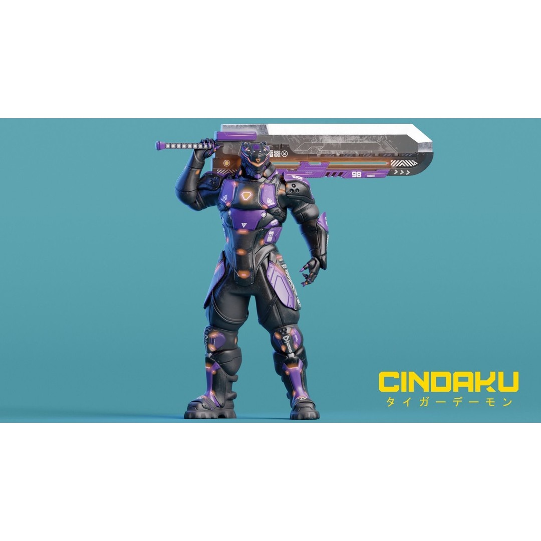 Cindaku Cybernetic Soldier 3D Model – Low Poly Rigged Character, FBX - View 11