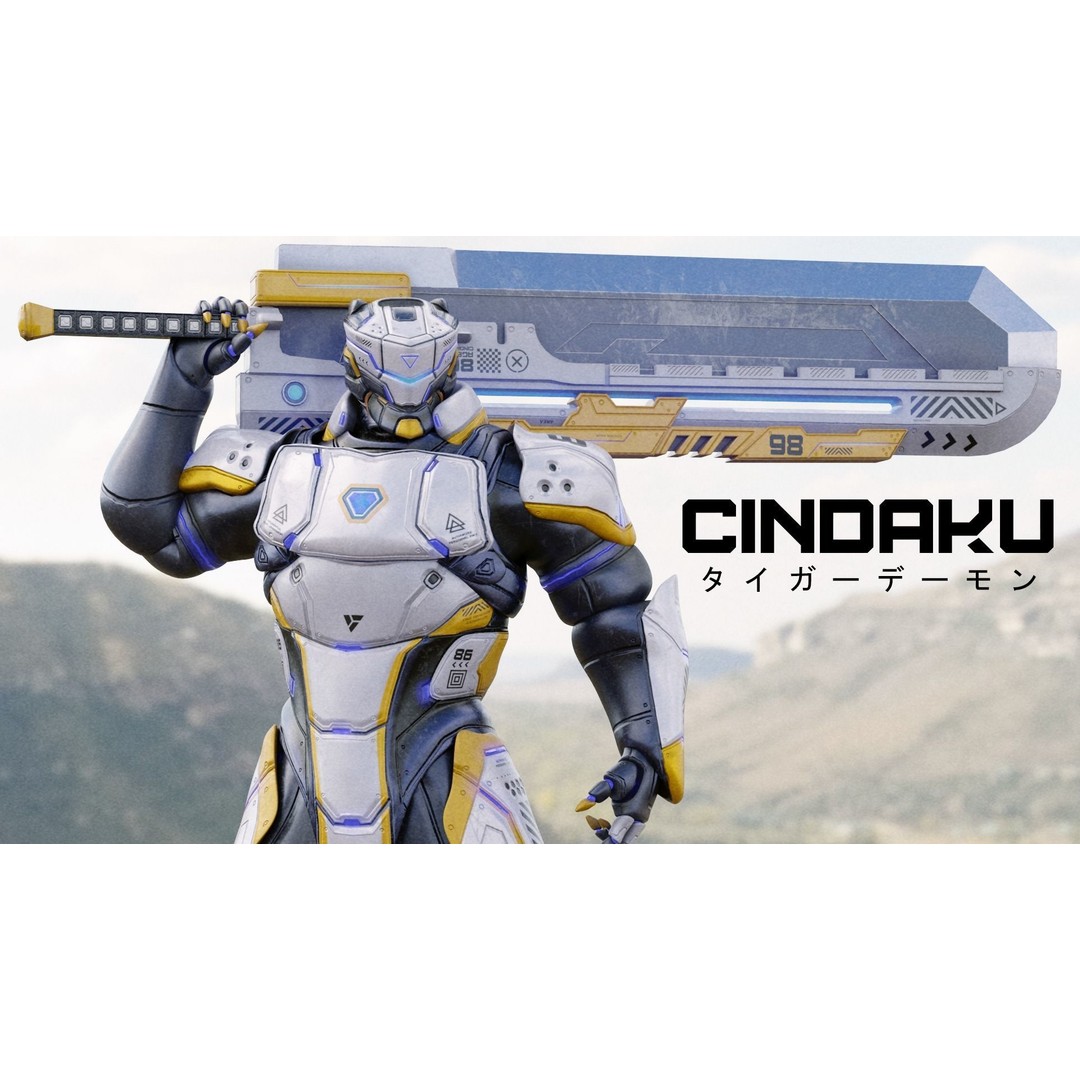 Cindaku Cybernetic Soldier 3D Model – Low Poly Rigged Character, FBX - View 3
