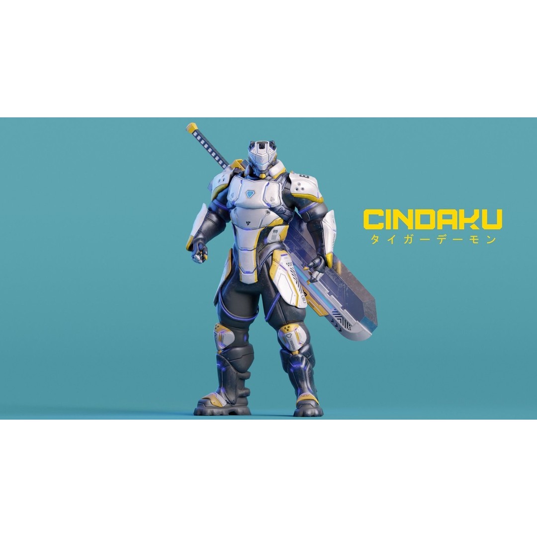 Cindaku Cybernetic Soldier 3D Model – Low Poly Rigged Character, FBX - View 5