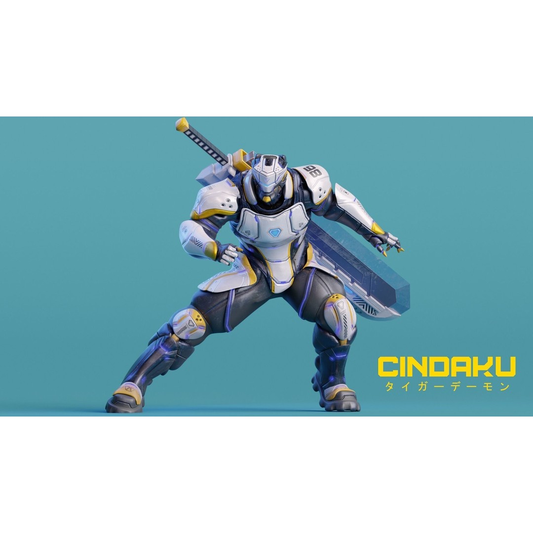 Cindaku Cybernetic Soldier 3D Model – Low Poly Rigged Character, FBX - View 6