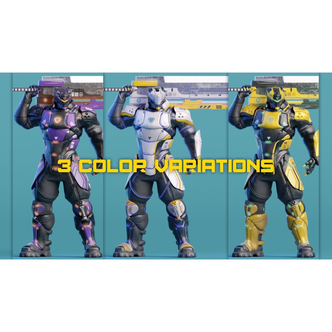 Cindaku Cybernetic Soldier 3D Model – Low Poly Rigged Character, FBX - View 8