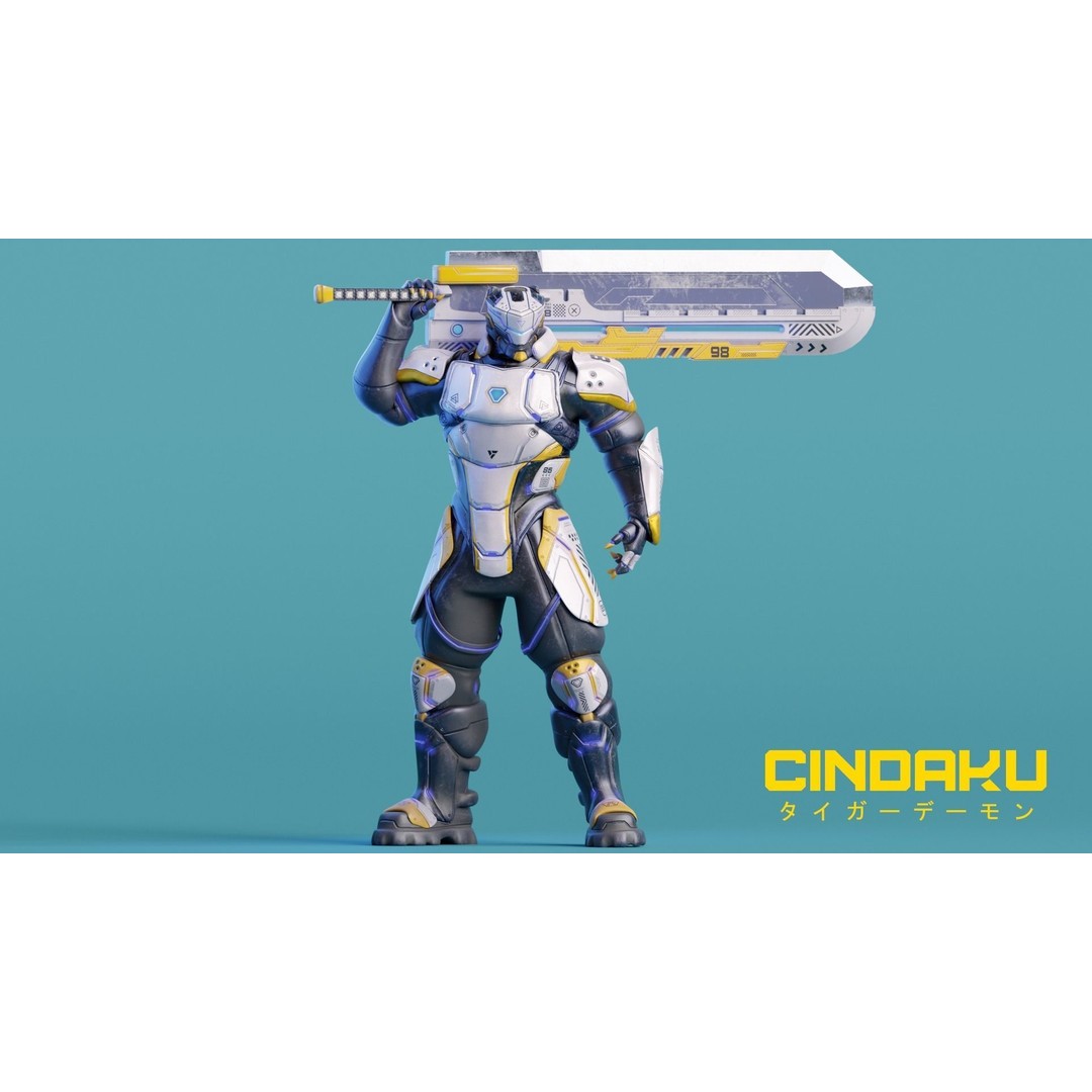 Cindaku Cybernetic Soldier 3D Model – Low Poly Rigged Character, FBX - View 9