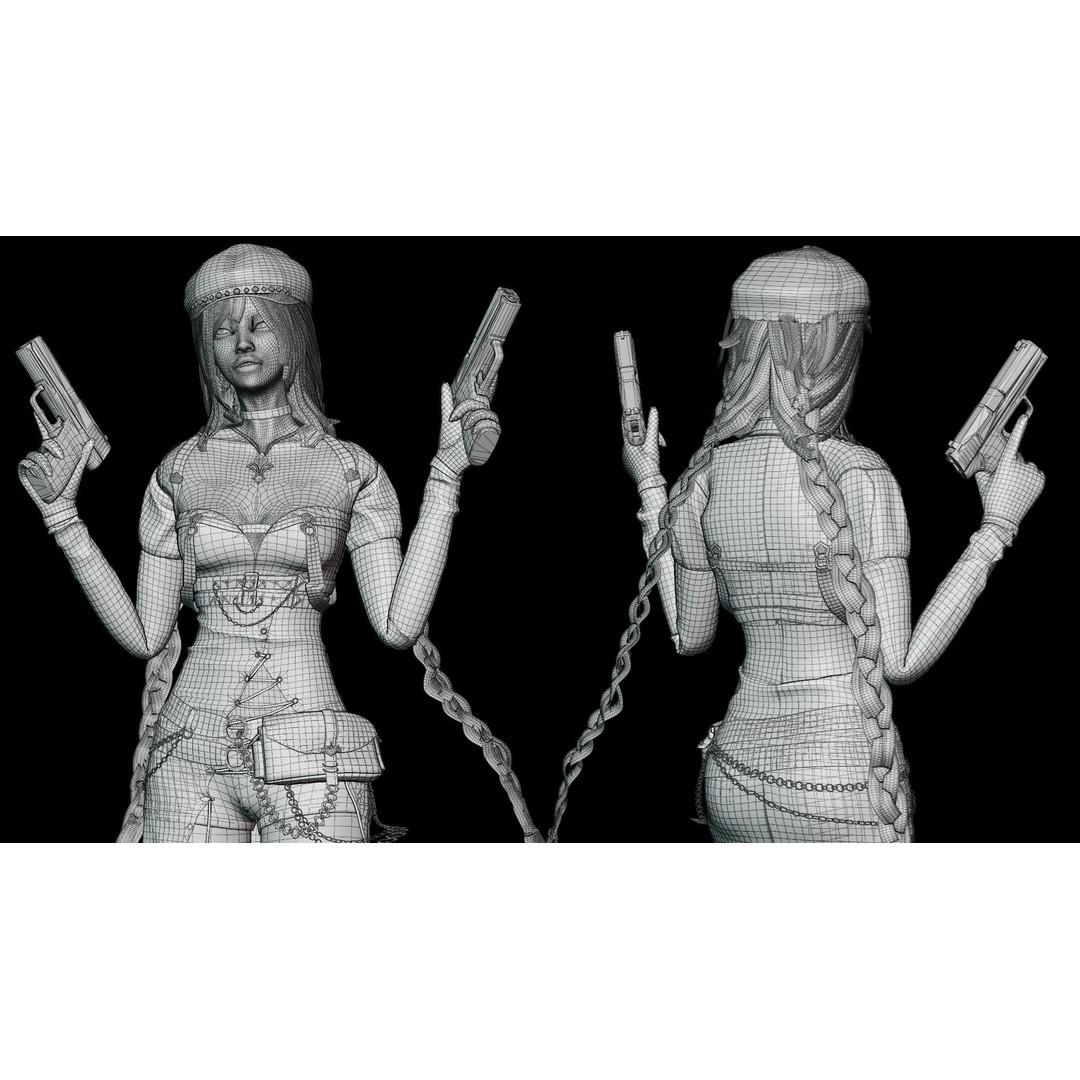 Gunslinger Girl 3D Model – Low Poly Rigged Character with PBR Textures