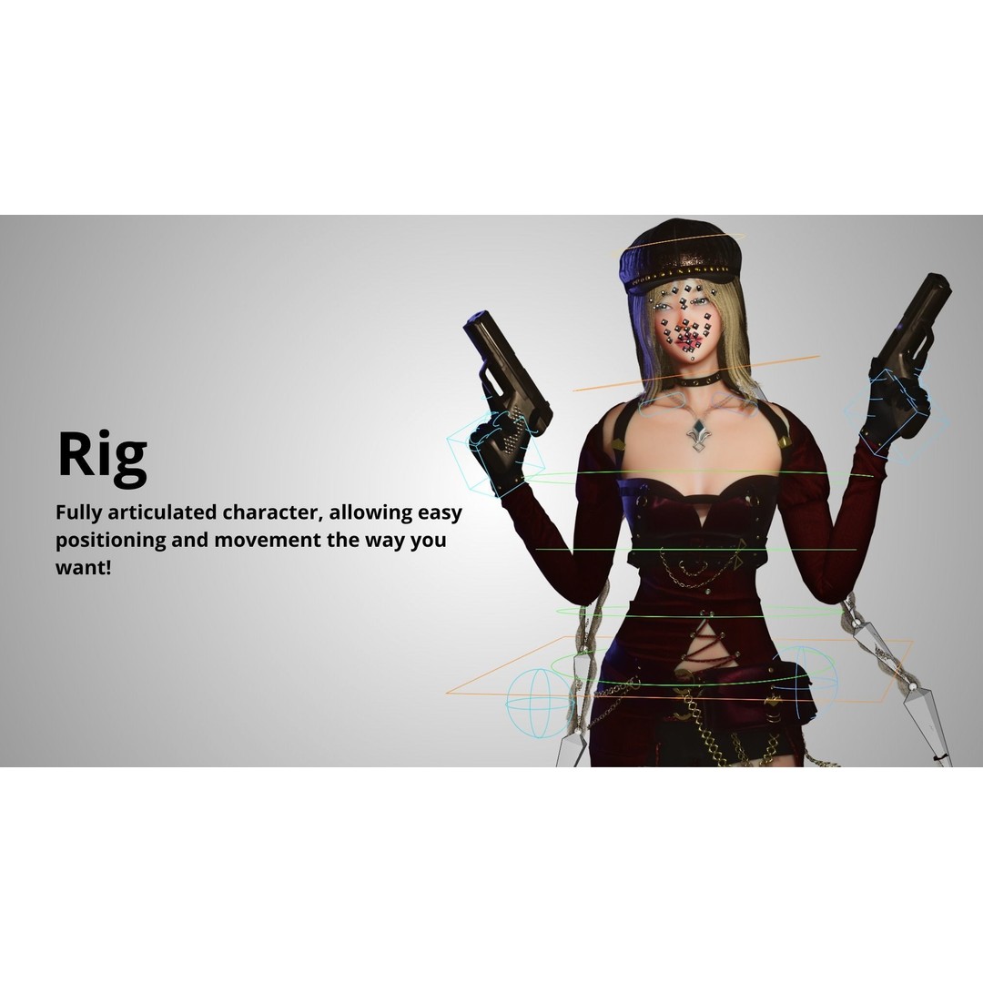 Gunslinger Girl 3D Model – Low Poly Rigged Character with PBR Textures - View 5