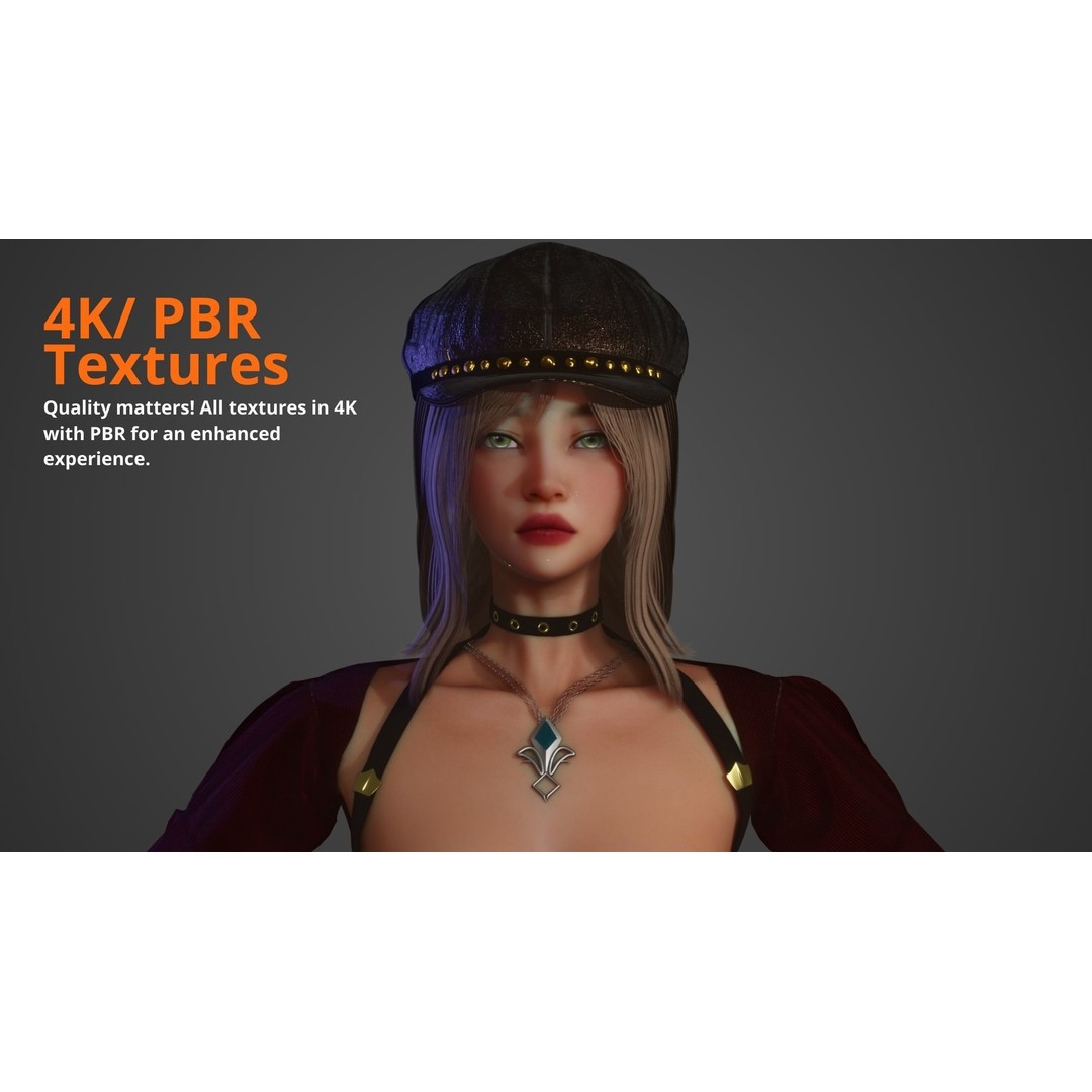 Gunslinger Girl 3D Model – Low Poly Rigged Character with PBR Textures - View 8