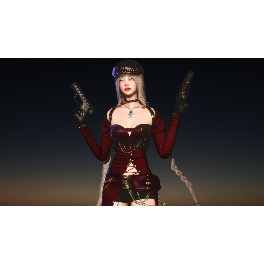 Gunslinger Girl 3D Model – Low Poly Rigged Character with PBR Textures - View 9