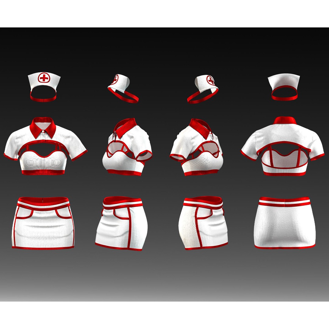 Sexy Nurse Outfit 3D Model – 10 Stylish Uniforms, FBX & OBJ - View 4