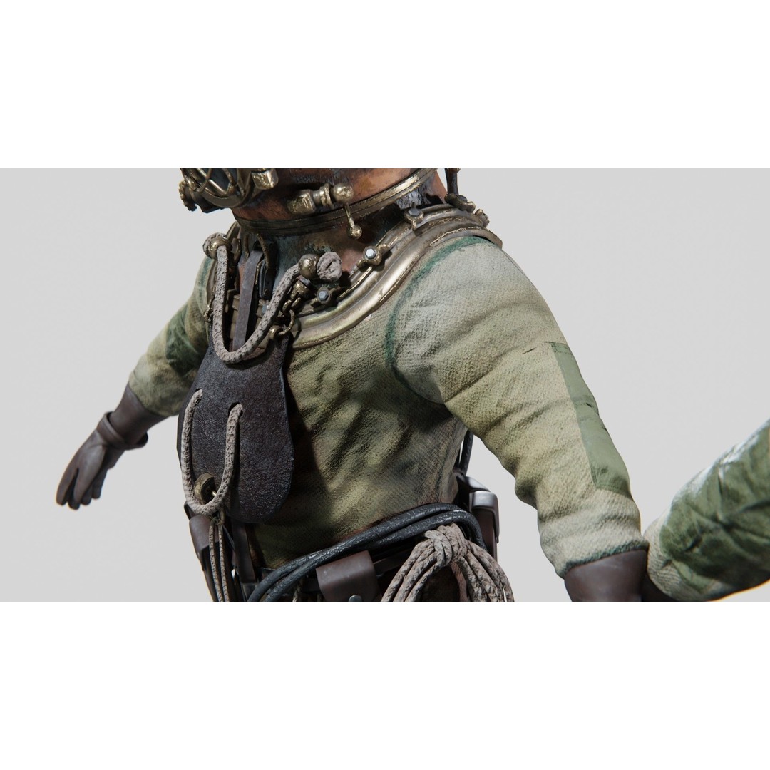 Copper Bronze Diving Suit 3D Model – Low Poly Historical Asset, FBX - View 13