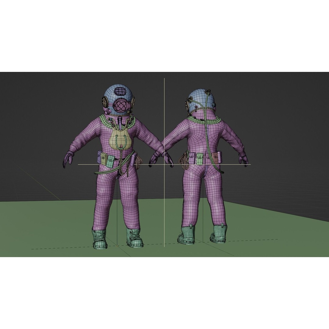 Copper Bronze Diving Suit 3D Model – Low Poly Historical Asset, FBX - View 15