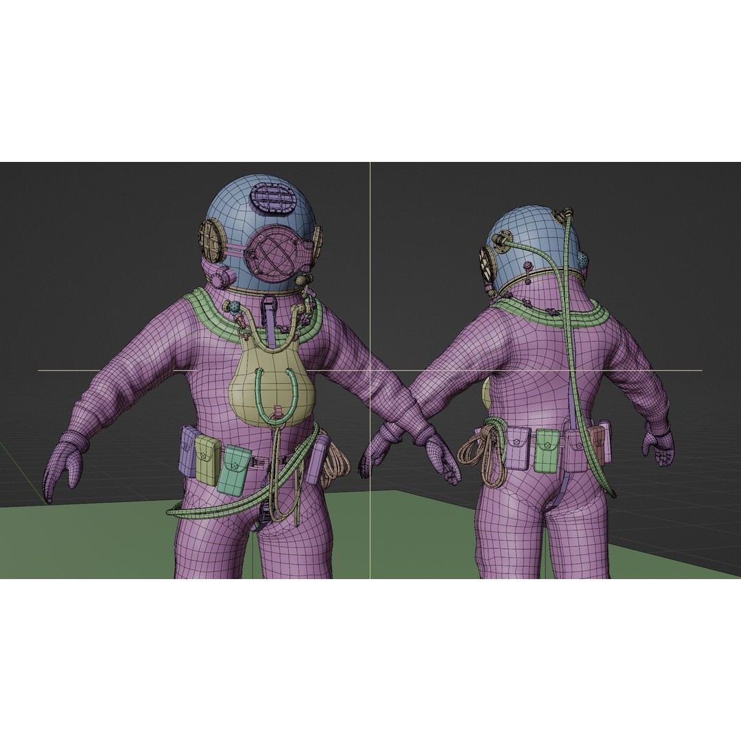 Copper Bronze Diving Suit 3D Model – Low Poly Historical Asset, FBX - View 16