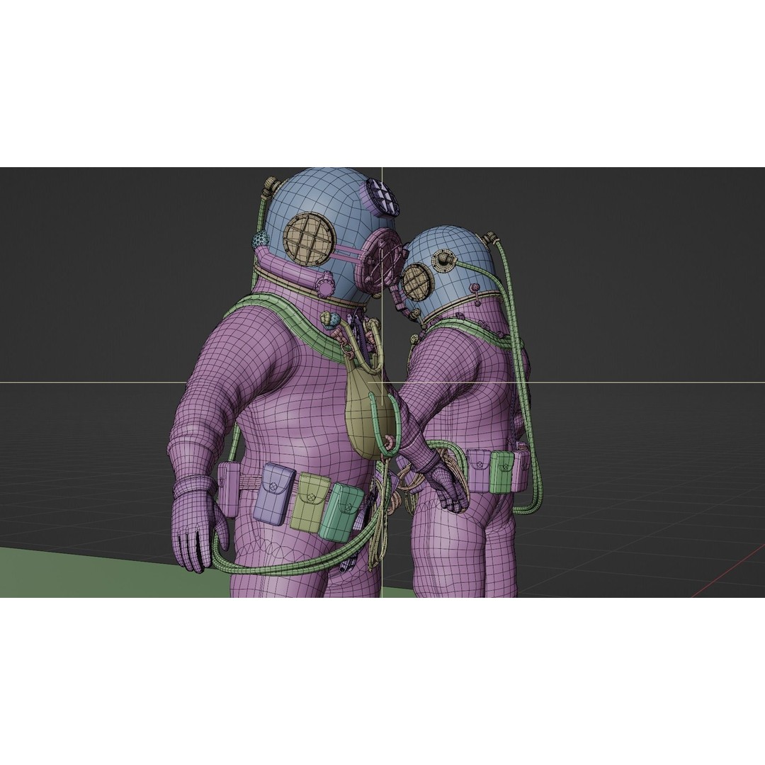 Copper Bronze Diving Suit 3D Model – Low Poly Historical Asset, FBX - View 17