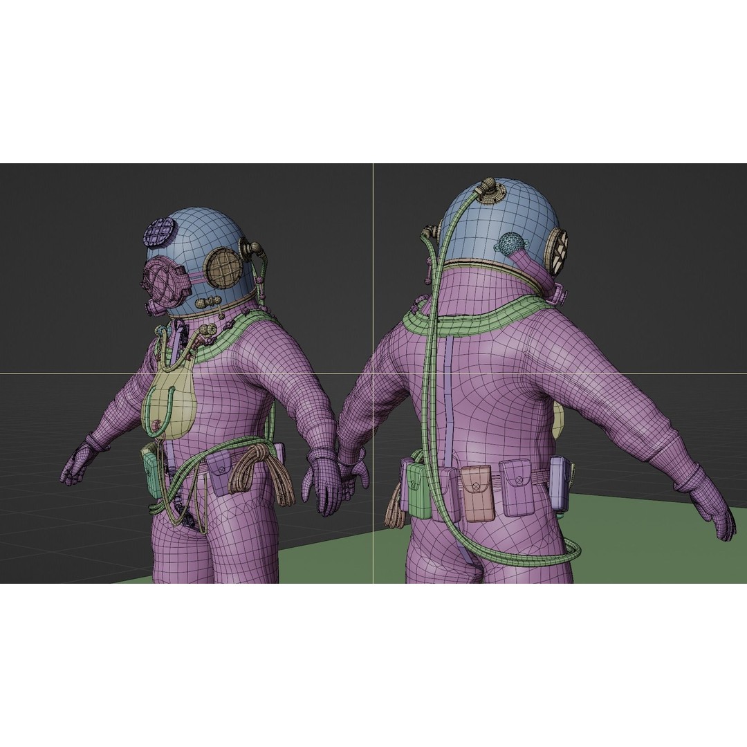 Copper Bronze Diving Suit 3D Model – Low Poly Historical Asset, FBX - View 19