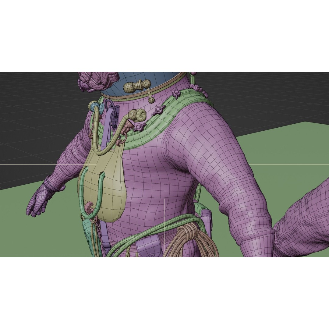 Copper Bronze Diving Suit 3D Model – Low Poly Historical Asset, FBX - View 25