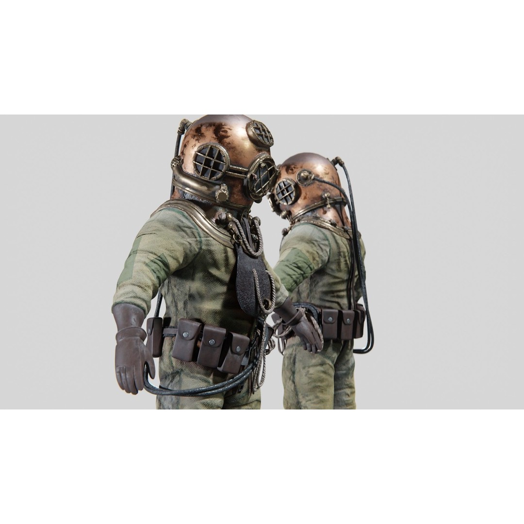 Copper Bronze Diving Suit 3D Model – Low Poly Historical Asset, FBX - View 5