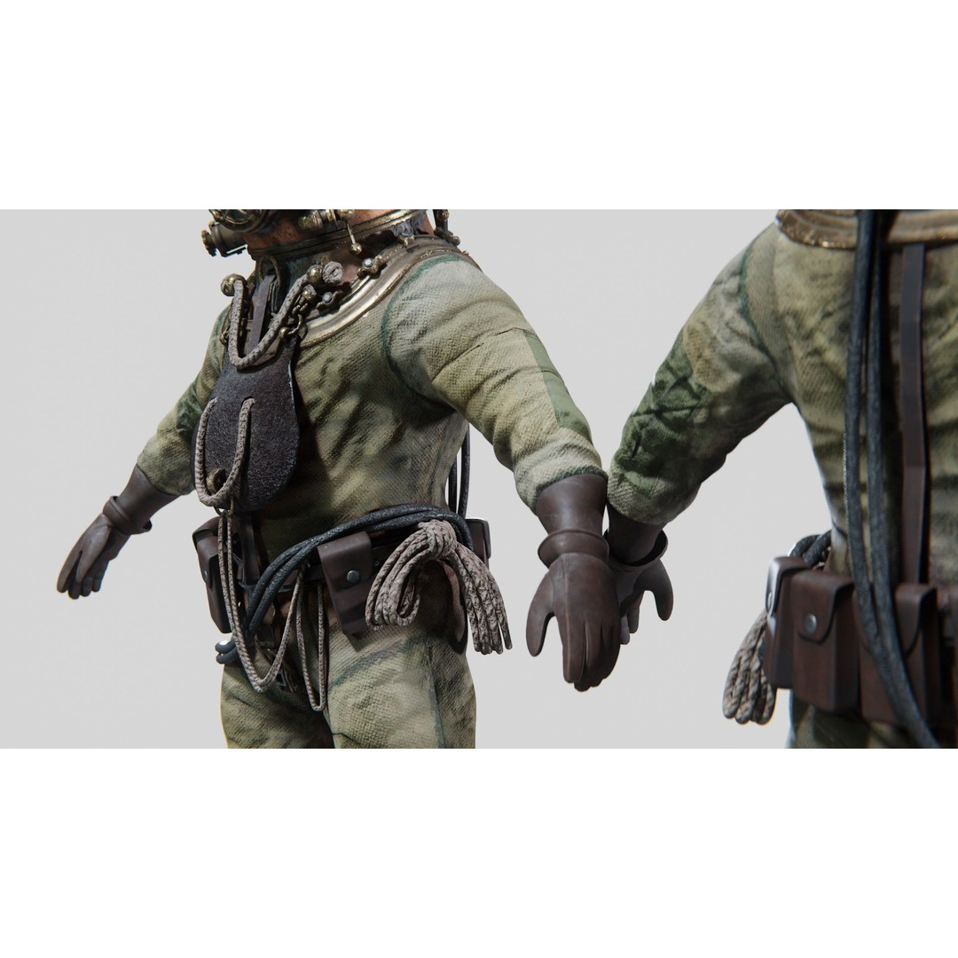 Copper Bronze Diving Suit 3D Model – Low Poly Historical Asset, FBX - View 6