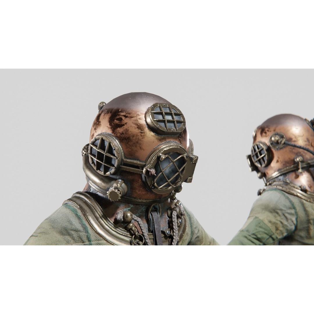 Copper Bronze Diving Suit 3D Model – Low Poly Historical Asset, FBX - View 7