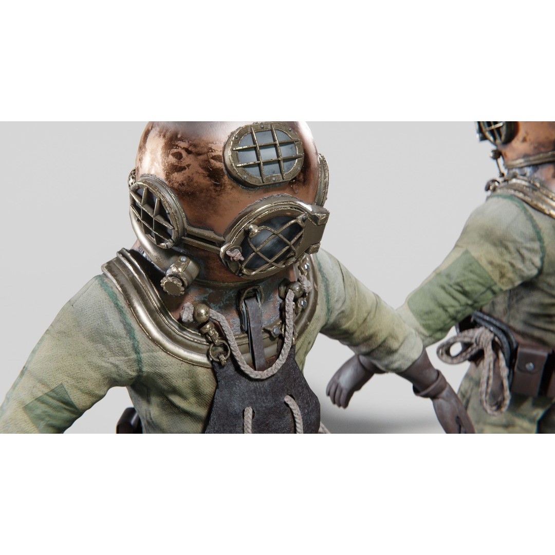 Copper Bronze Diving Suit 3D Model – Low Poly Historical Asset, FBX - View 8