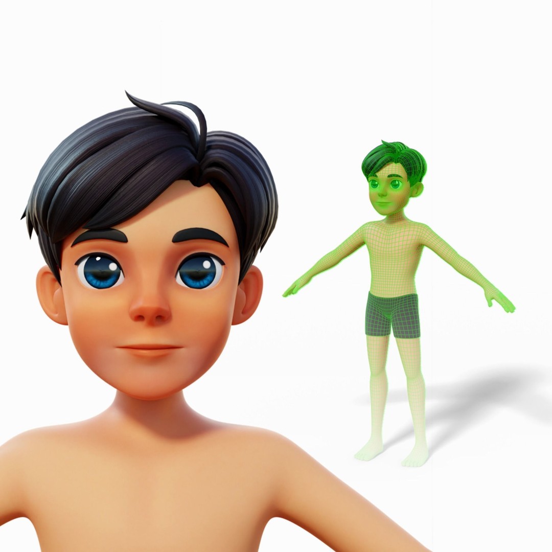 Teen Male 3D Model – Cartoon Base Mesh for Animation, FBX, OBJ