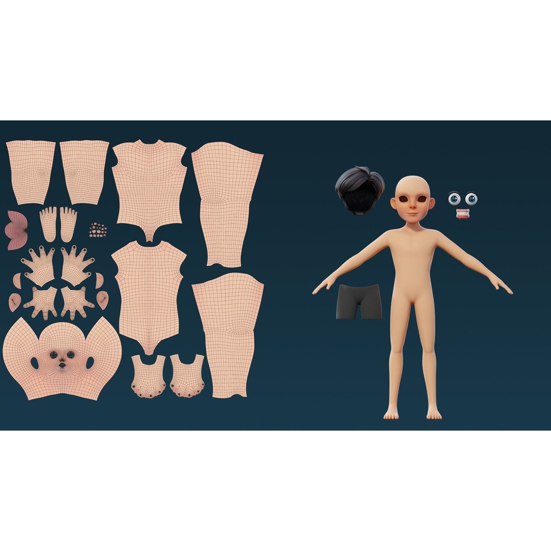 Teen Male 3D Model – Cartoon Base Mesh for Animation, FBX, OBJ - View 11