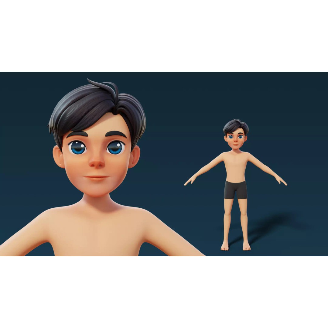 Teen Male 3D Model – Cartoon Base Mesh for Animation, FBX, OBJ - View 2