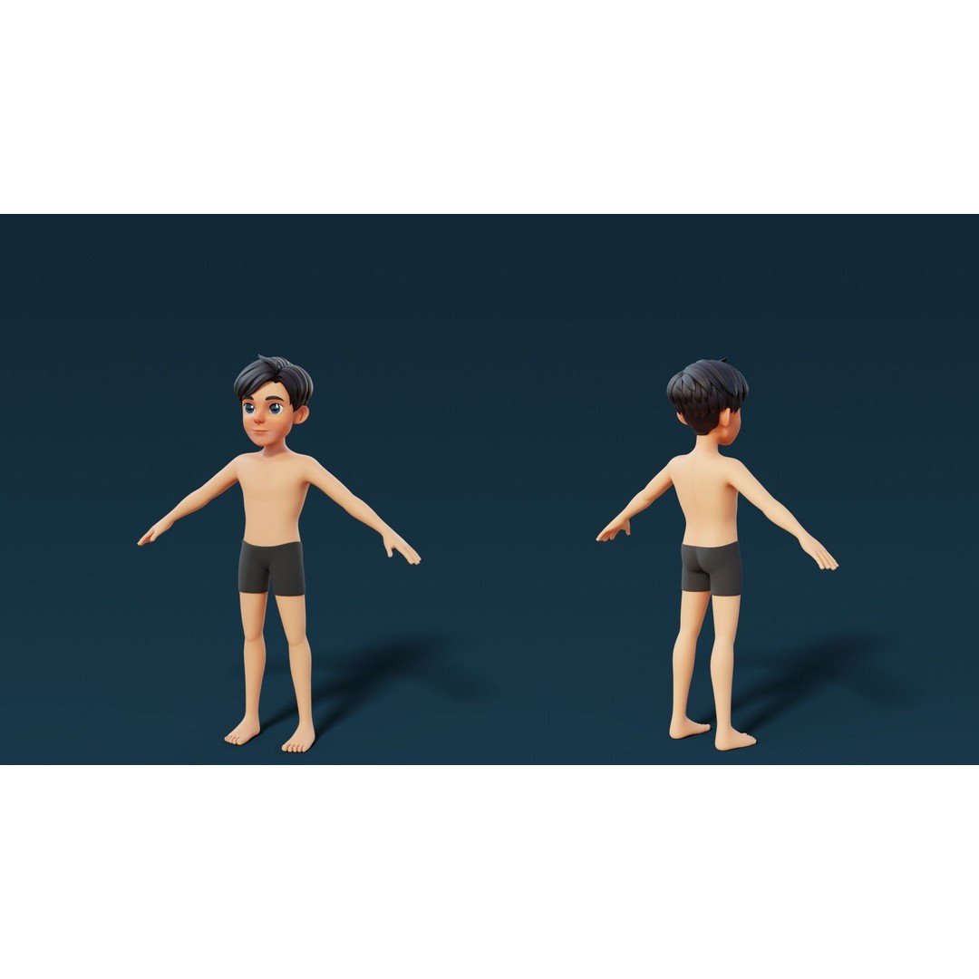 Teen Male 3D Model – Cartoon Base Mesh for Animation, FBX, OBJ - View 5