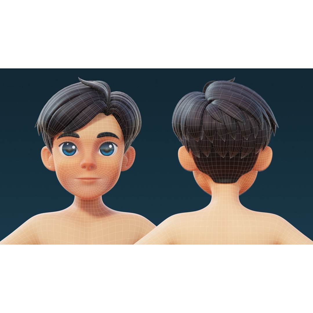 Teen Male 3D Model – Cartoon Base Mesh for Animation, FBX, OBJ - View 8