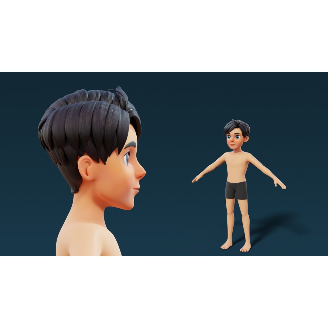 Teen Male 3D Model – Cartoon Base Mesh for Animation, FBX, OBJ - View 9