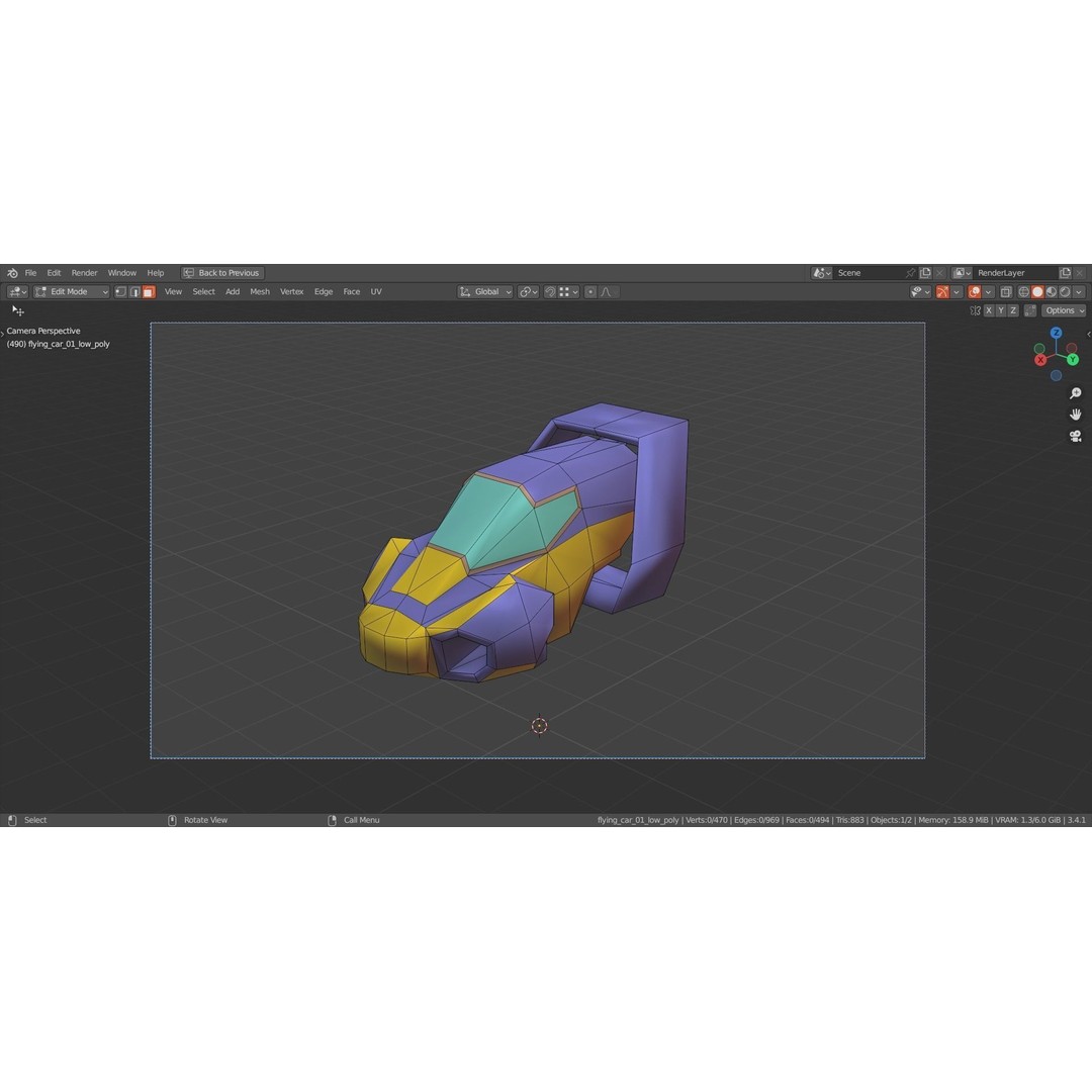 Stylized Flying Vehicle 3D Model – Low Poly Game Asset, FBX - View 13