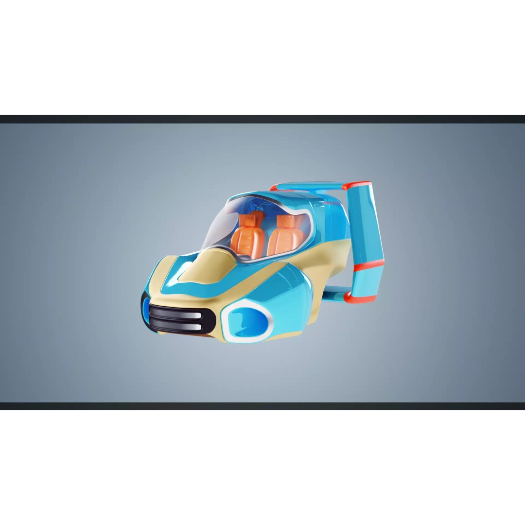 Stylized Flying Vehicle 3D Model – Low Poly Game Asset, FBX - View 2