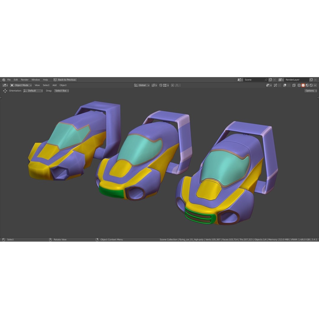 Stylized Flying Vehicle 3D Model – Low Poly Game Asset, FBX - View 8