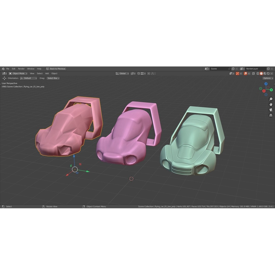 Stylized Flying Vehicle 3D Model – Low Poly Game Asset, FBX - View 9