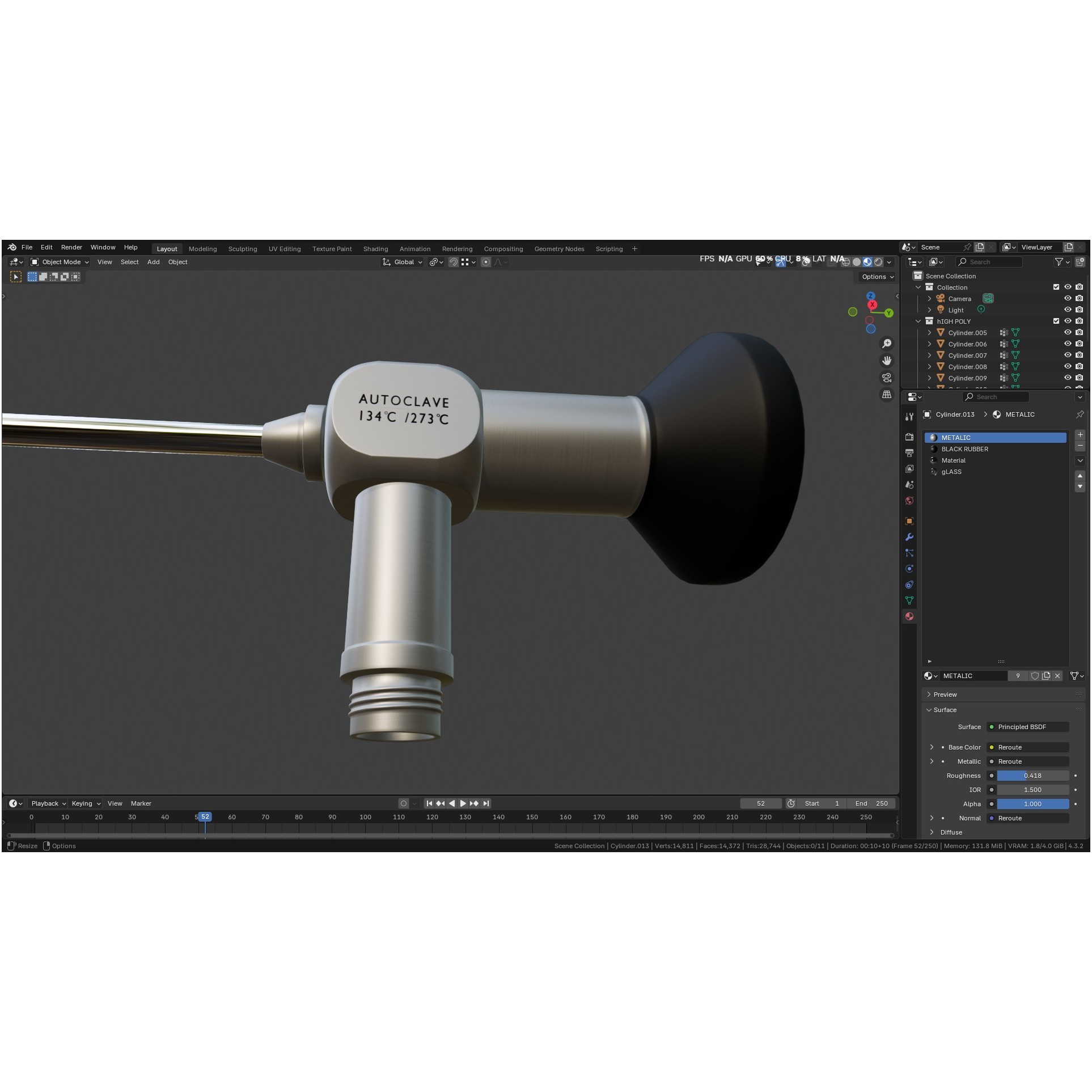 Autoclavable Rigid Arthroscope - Low-Poly 3D Model - View 7