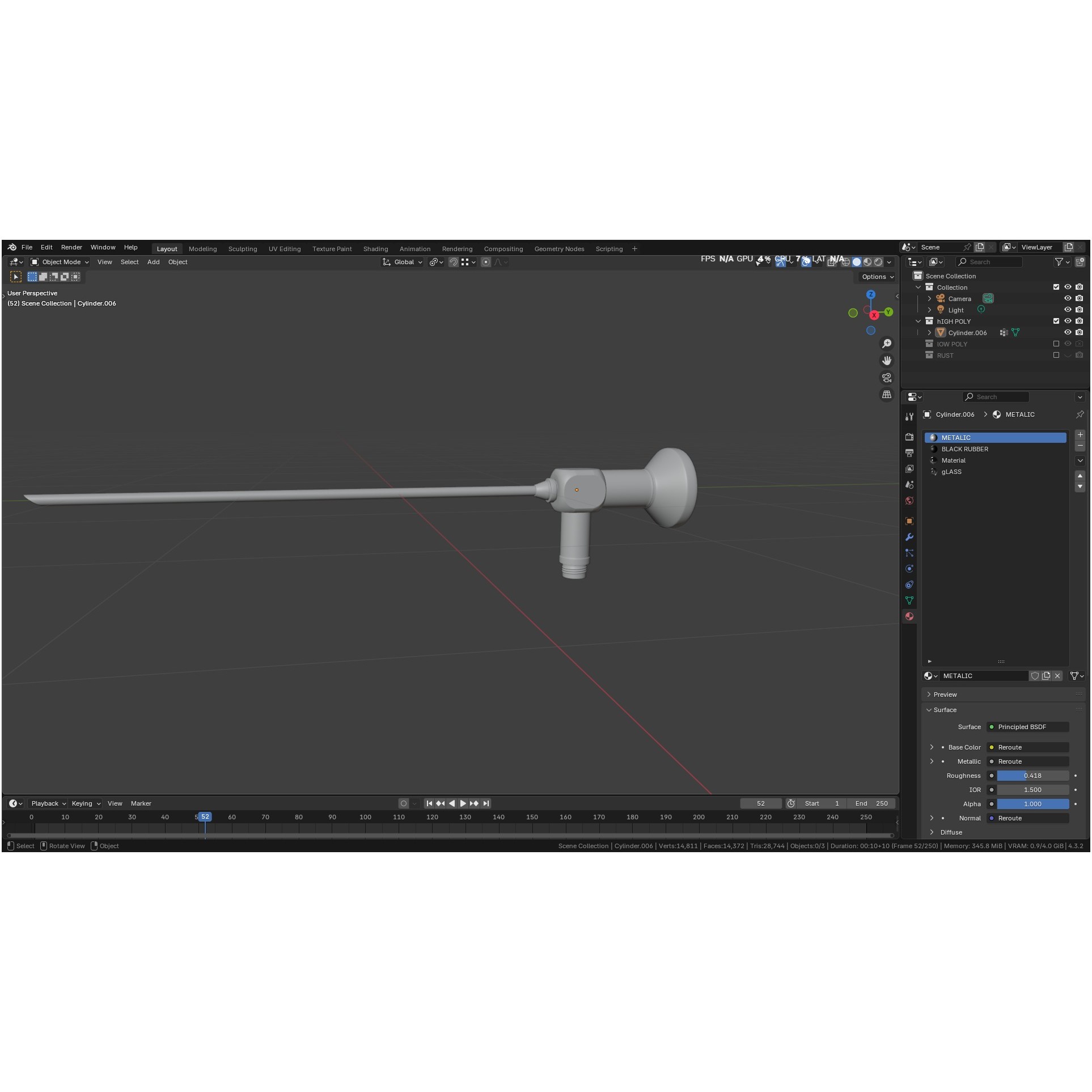 Autoclavable Rigid Arthroscope - Low-Poly 3D Model - View 9