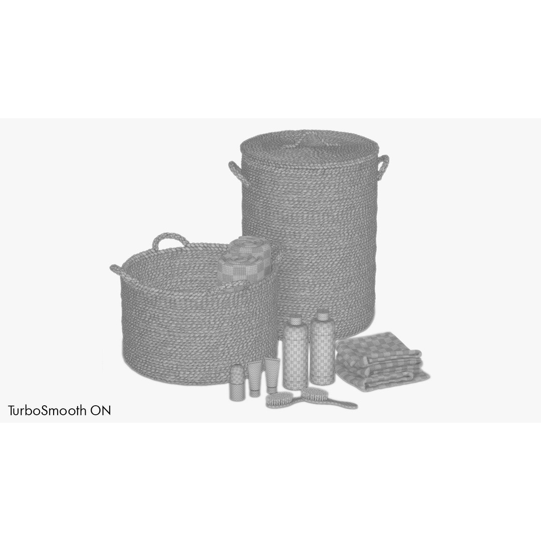 Bathroom Set 3D Model – PBR Interior Assets with Baskets and Skincare Products - View 7