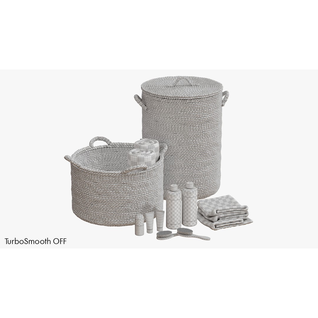 Bathroom Set 3D Model – PBR Interior Assets with Baskets and Skincare Products - View 8