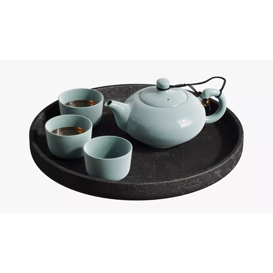 Japanese Tea Set 3D Model – Classic Design with PBR Textures, FBX, OBJ - View 2