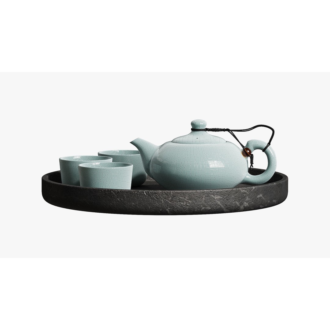 Japanese Tea Set 3D Model – Classic Design with PBR Textures, FBX, OBJ - View 3