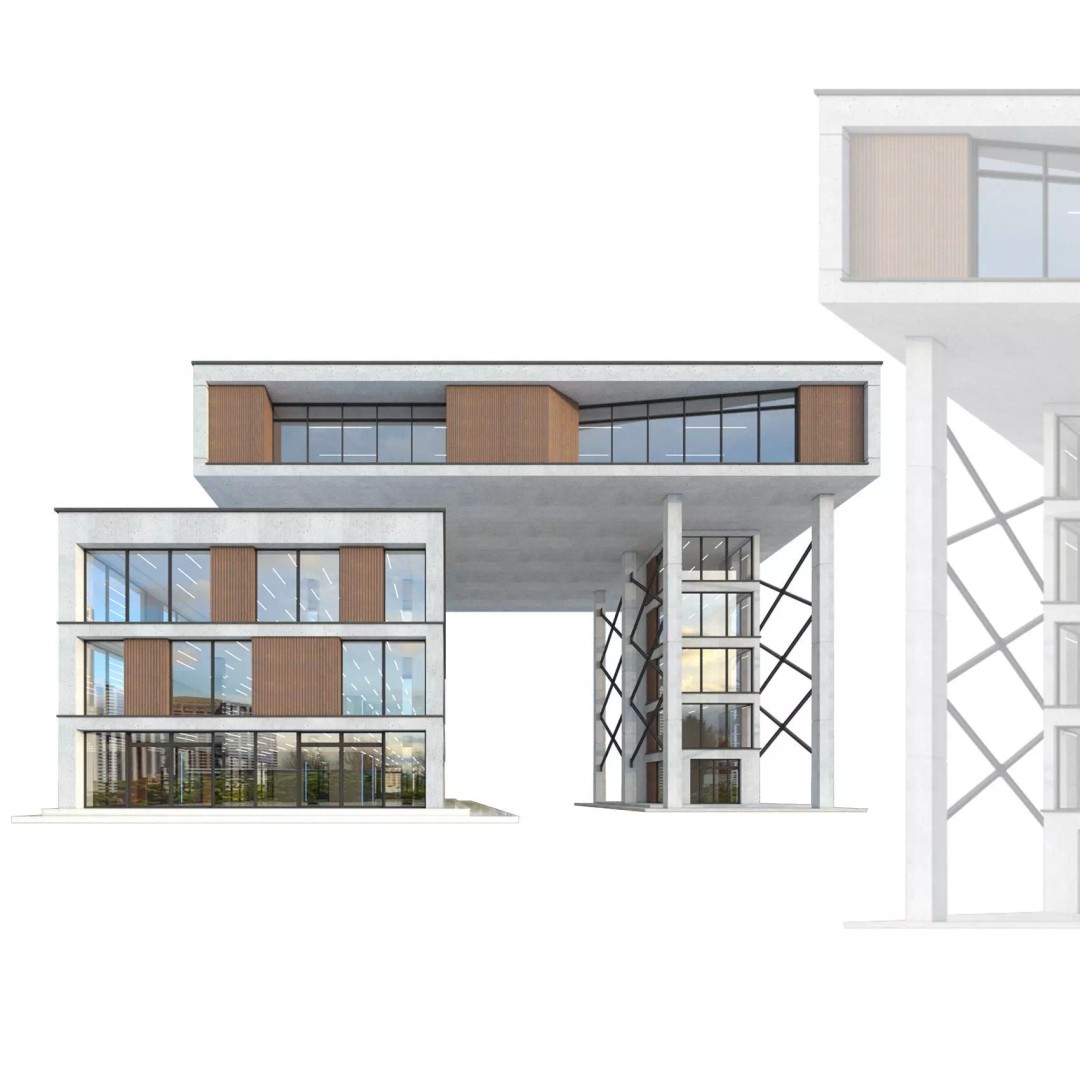 Modern Commercial Building 3D Model – Low Poly Exterior Asset, FBX - View 2