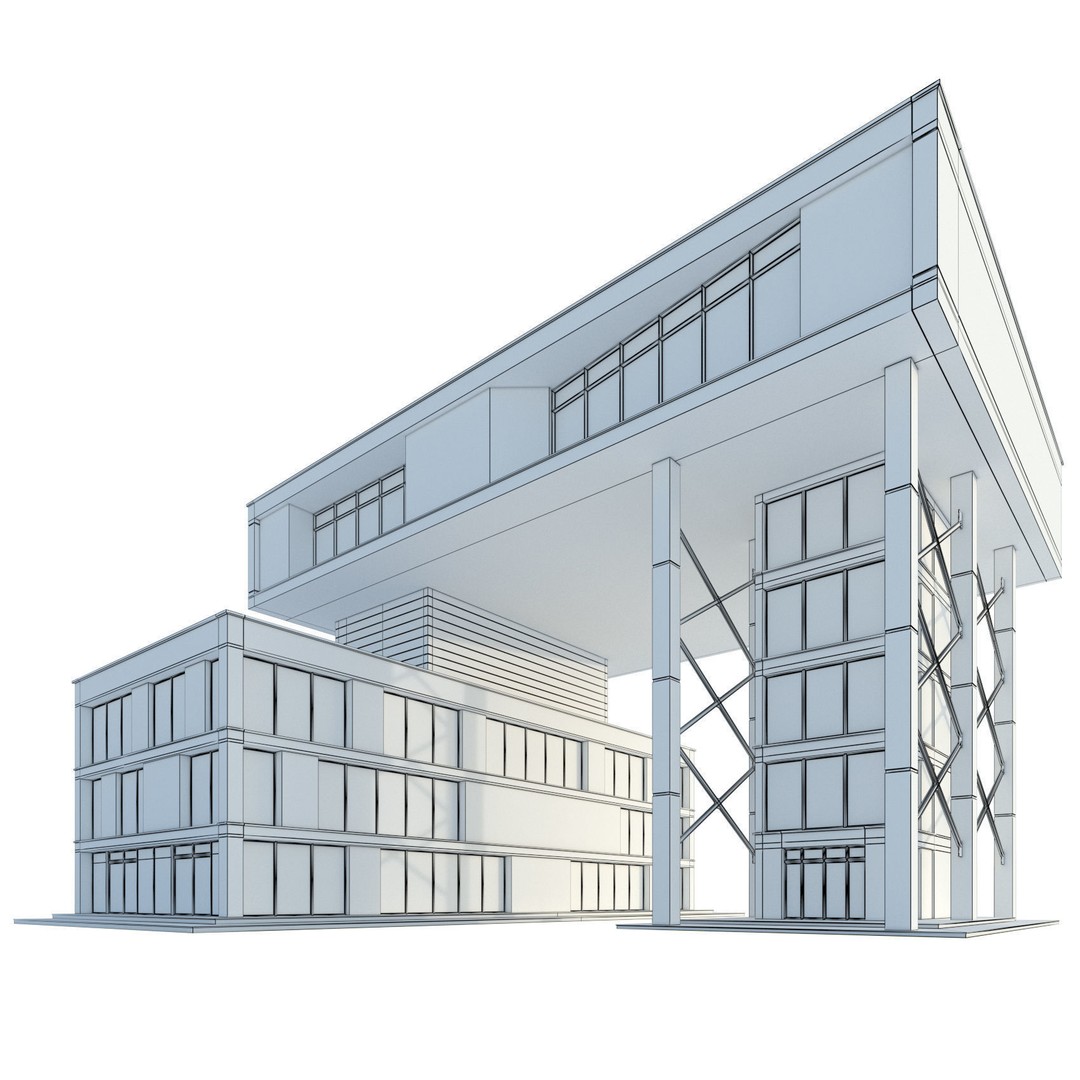 Modern Commercial Building 3D Model – Low Poly Exterior Asset, FBX - View 3