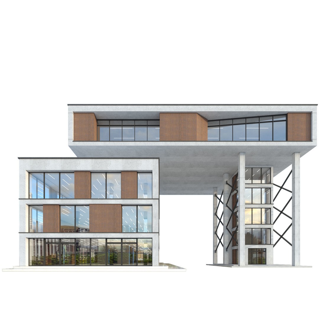 Modern Commercial Building 3D Model – Low Poly Exterior Asset, FBX - View 4