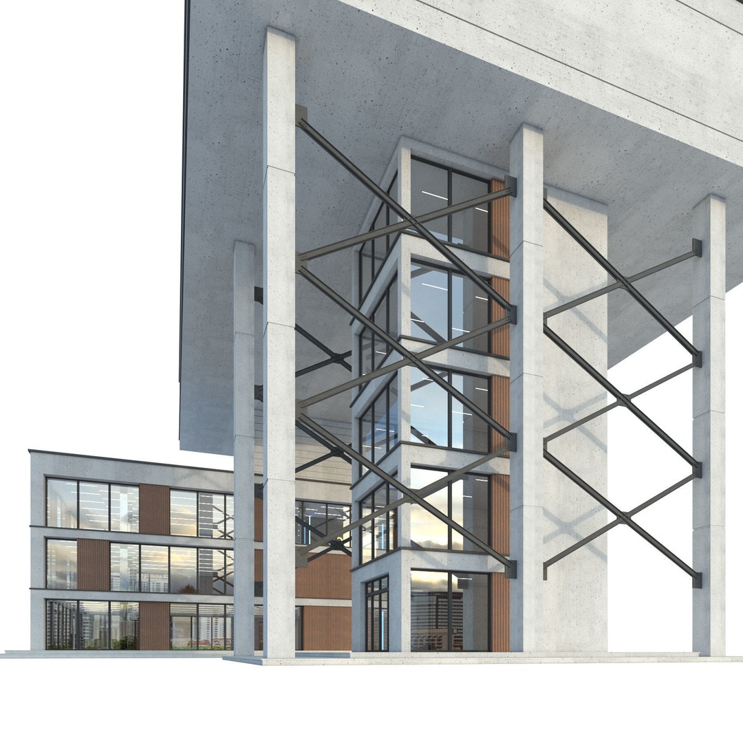 Modern Commercial Building 3D Model – Low Poly Exterior Asset, FBX - View 6