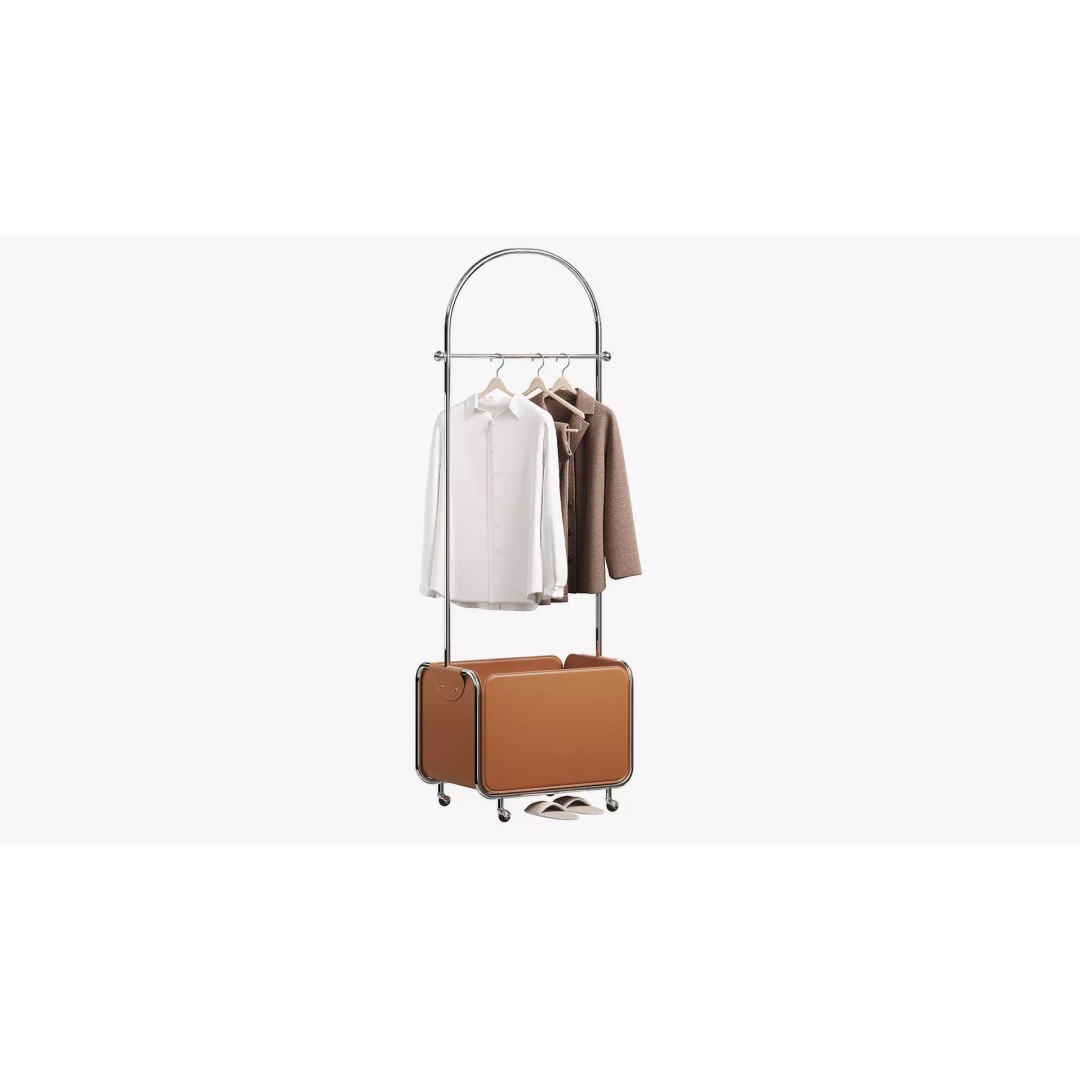 Floor Clothes Hanger 3D Model – Stylish Metal Design with Basket, FBX, OBJ - View 2