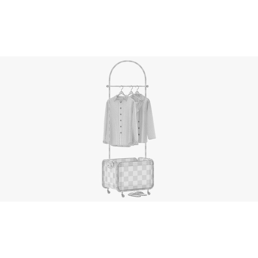 Floor Clothes Hanger 3D Model – Stylish Metal Design with Basket, FBX, OBJ - View 7