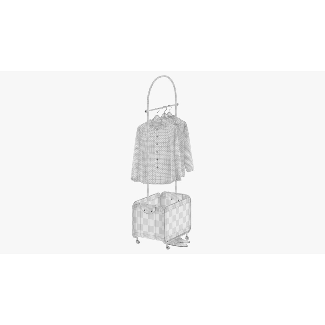 Floor Clothes Hanger 3D Model – Stylish Metal Design with Basket, FBX, OBJ - View 8