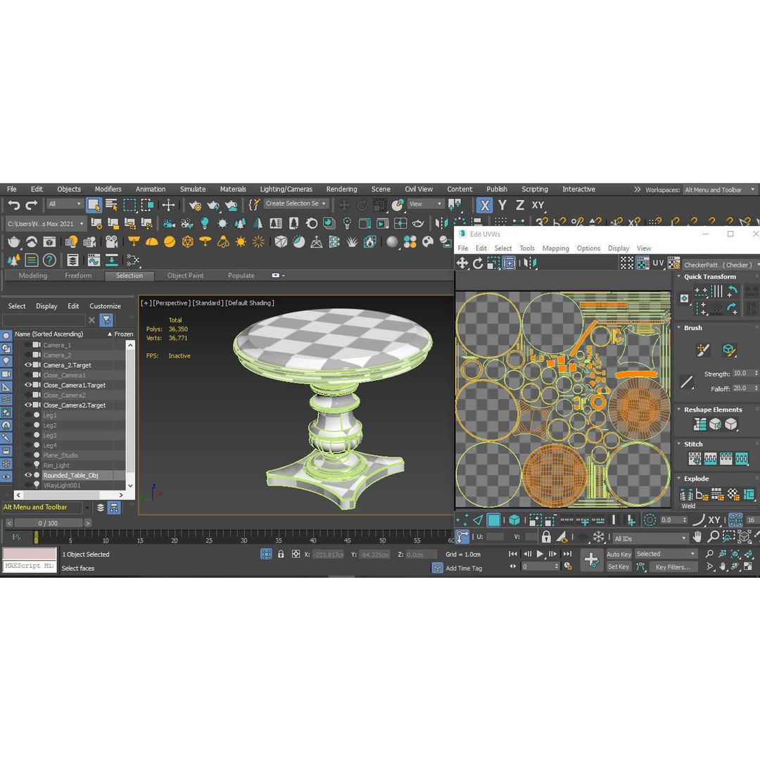 Woman Statue 3D Model – Low Poly Decorative Set with Rounded Table, FBX