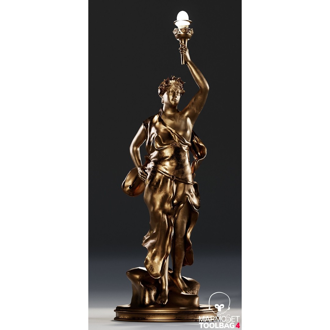 Woman Statue 3D Model – Low Poly Decorative Set with Rounded Table, FBX - View 11